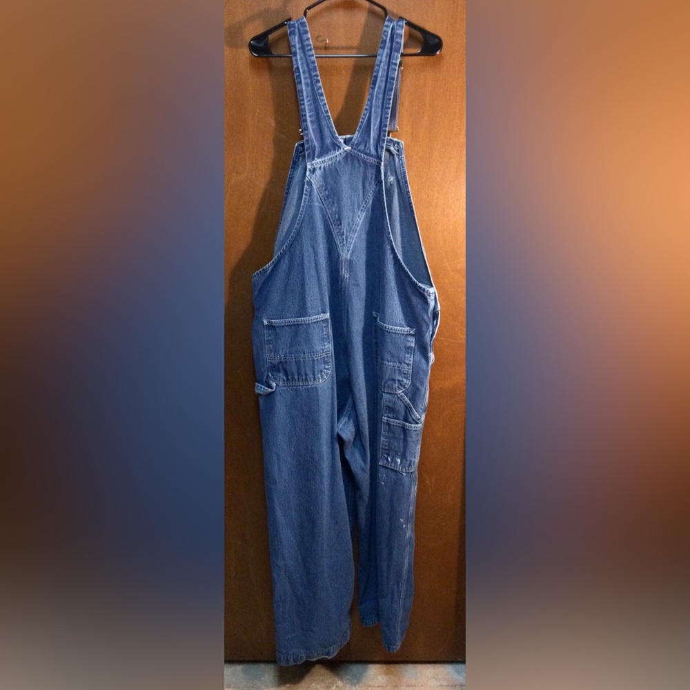 Carhartt Bib Overalls Mens 46x32 Blue Denim R08DNM Paint Splatter Workwear - Picture 4 of 9